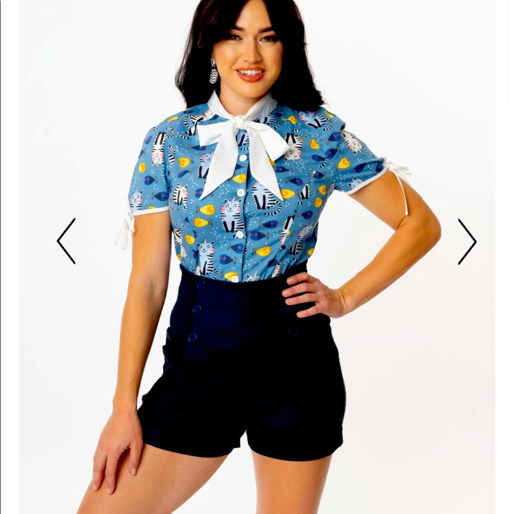 NWT Unique Vintage Unicorn Cat & Fish Print Chita Blouse Caticorns & bowtie 🐱🦄 - Picture 9 of 9